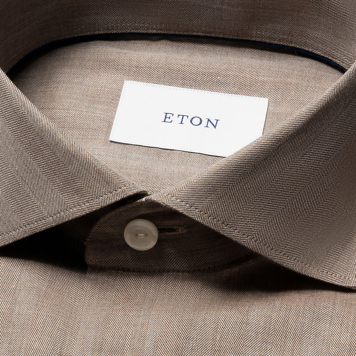 Brown Solid Signature Flannel Contemporary Fit Shirt - ETON