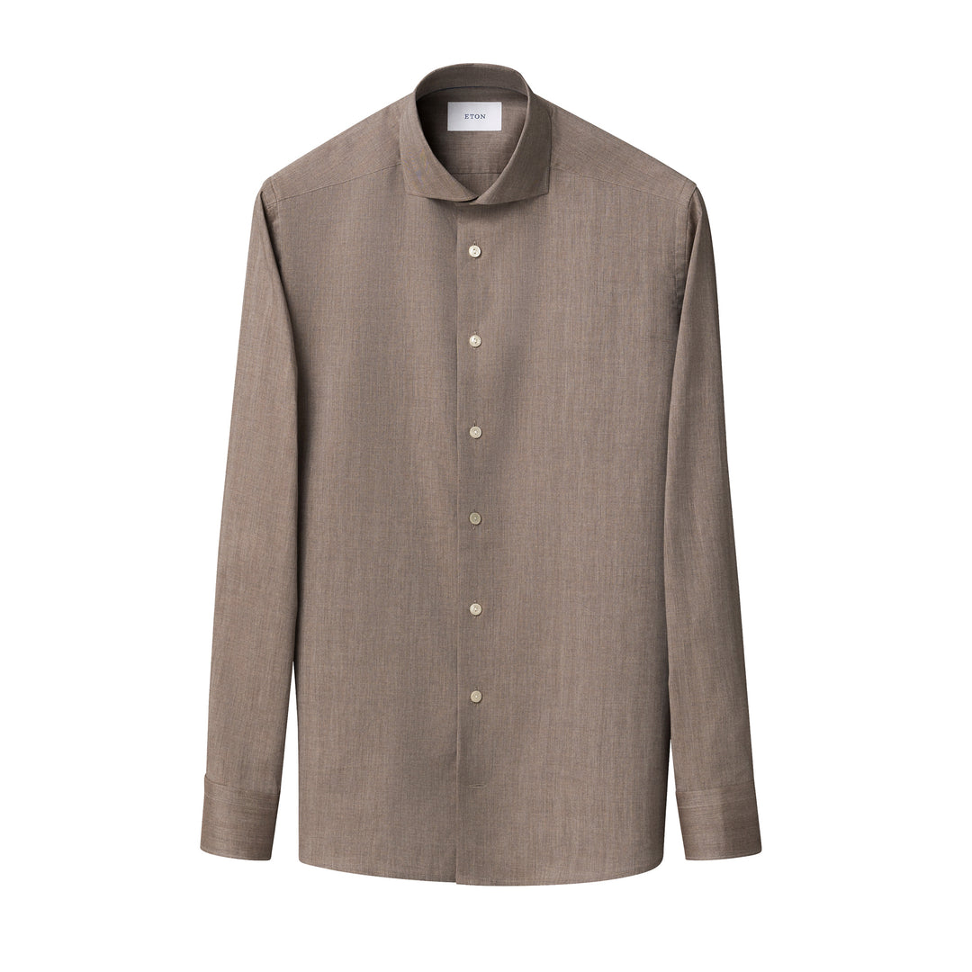 Brown Solid Signature Flannel Contemporary Fit Shirt - ETON