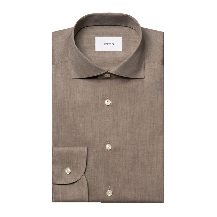 Brown Solid Signature Flannel Contemporary Fit Shirt - ETON