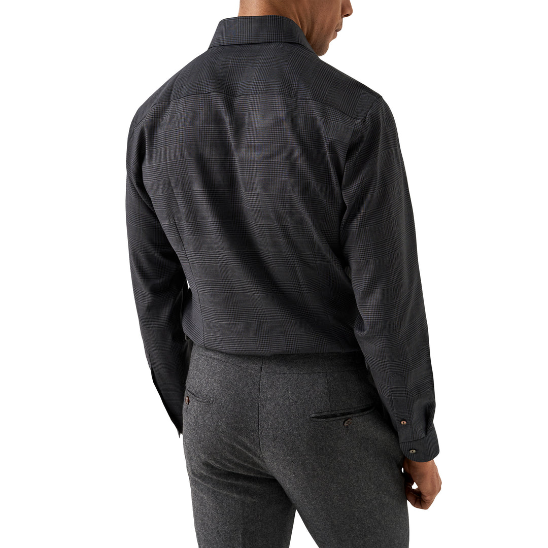 Dark Navy & Gray Check Merino Wool Contemporary Fit Shirt - ETON