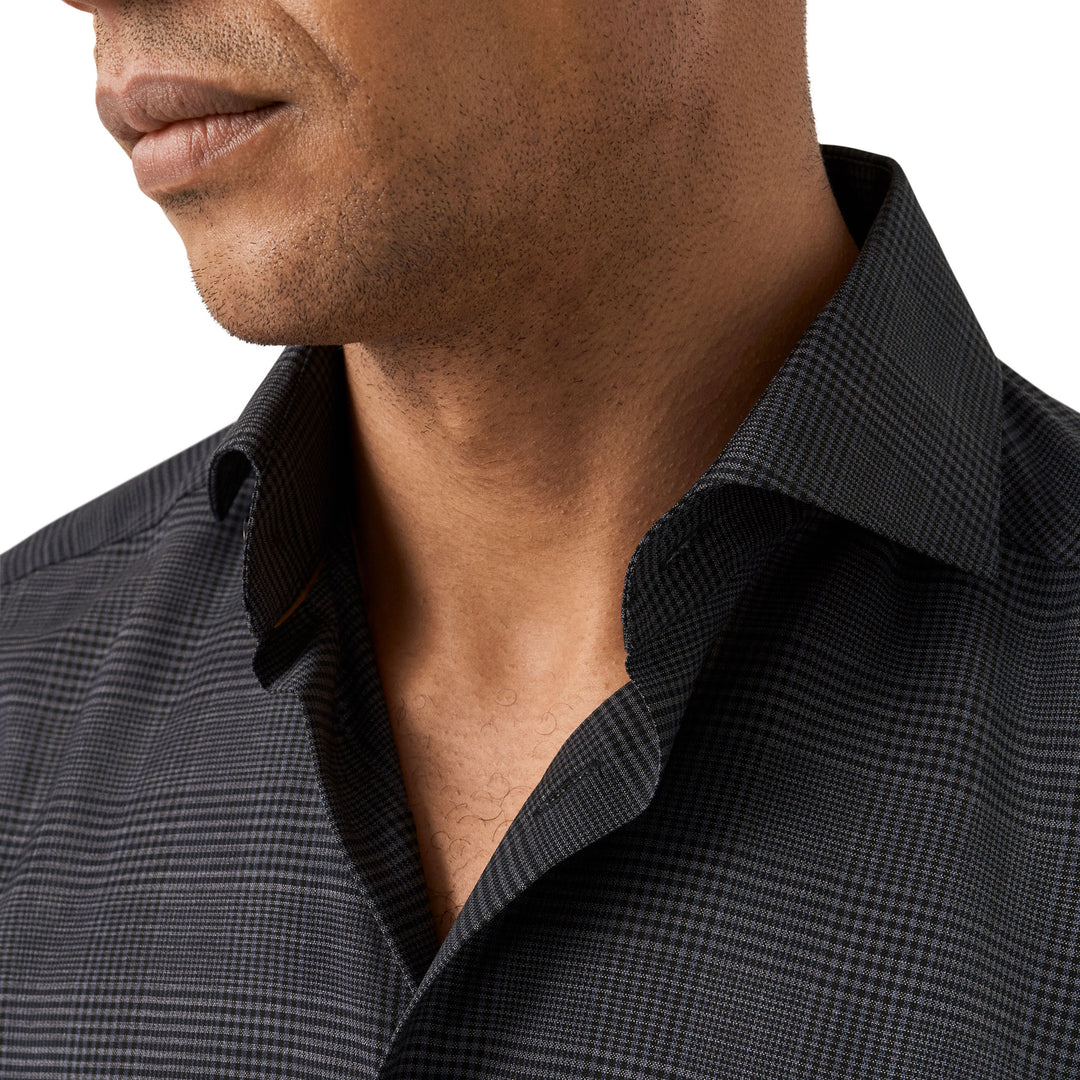 Dark Navy & Gray Check Merino Wool Contemporary Fit Shirt - ETON