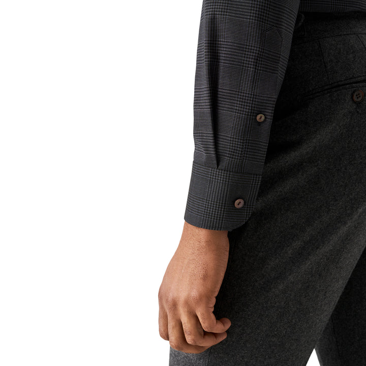 Dark Navy & Gray Check Merino Wool Contemporary Fit Shirt - ETON