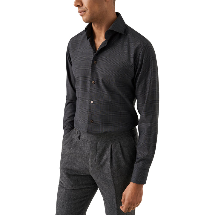 Dark Navy & Gray Check Merino Wool Contemporary Fit Shirt - ETON