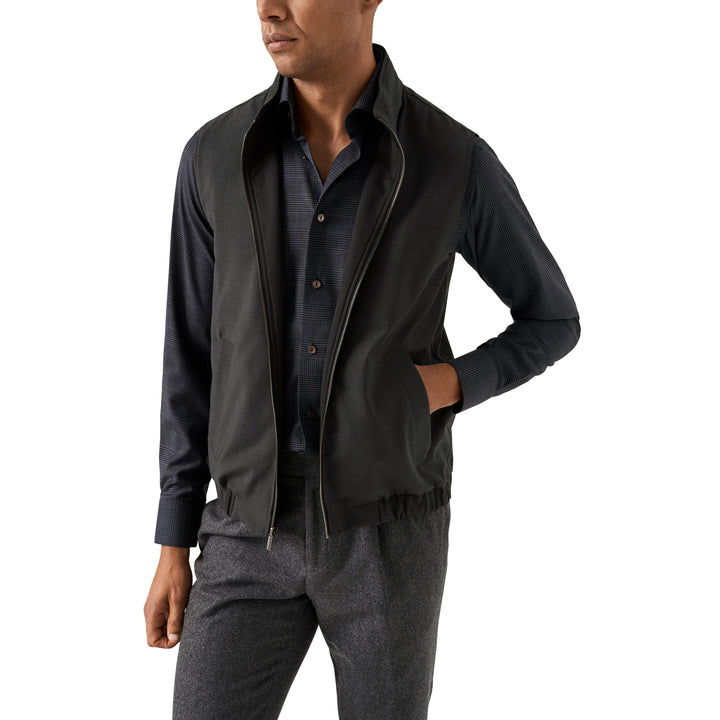 Dark Navy & Gray Check Merino Wool Contemporary Fit Shirt - ETON