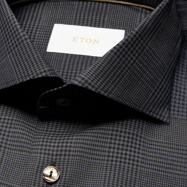 Dark Navy & Gray Check Merino Wool Contemporary Fit Shirt - ETON
