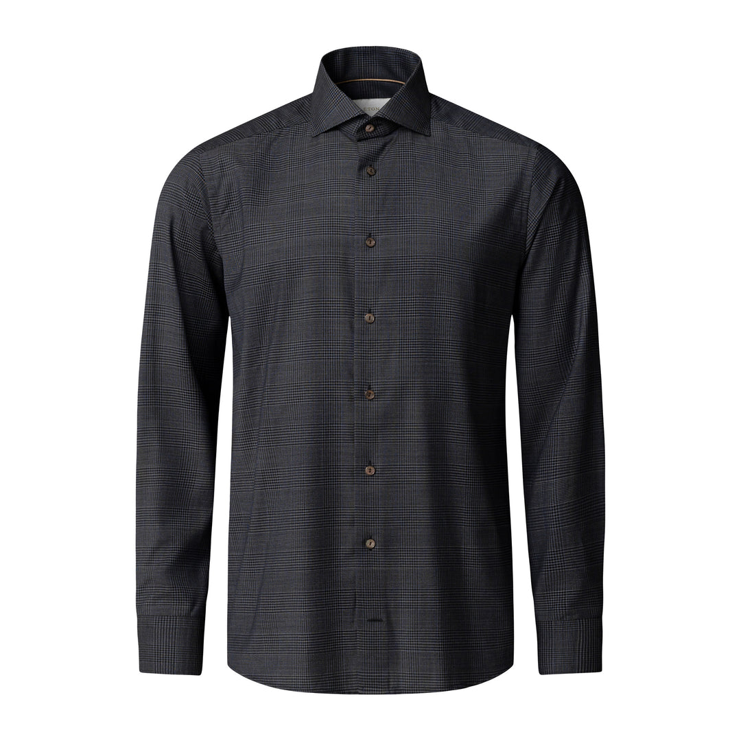 Dark Navy & Gray Check Merino Wool Contemporary Fit Shirt - ETON