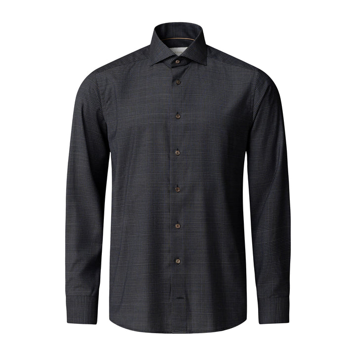 Dark Navy & Gray Check Merino Wool Contemporary Fit Shirt - ETON