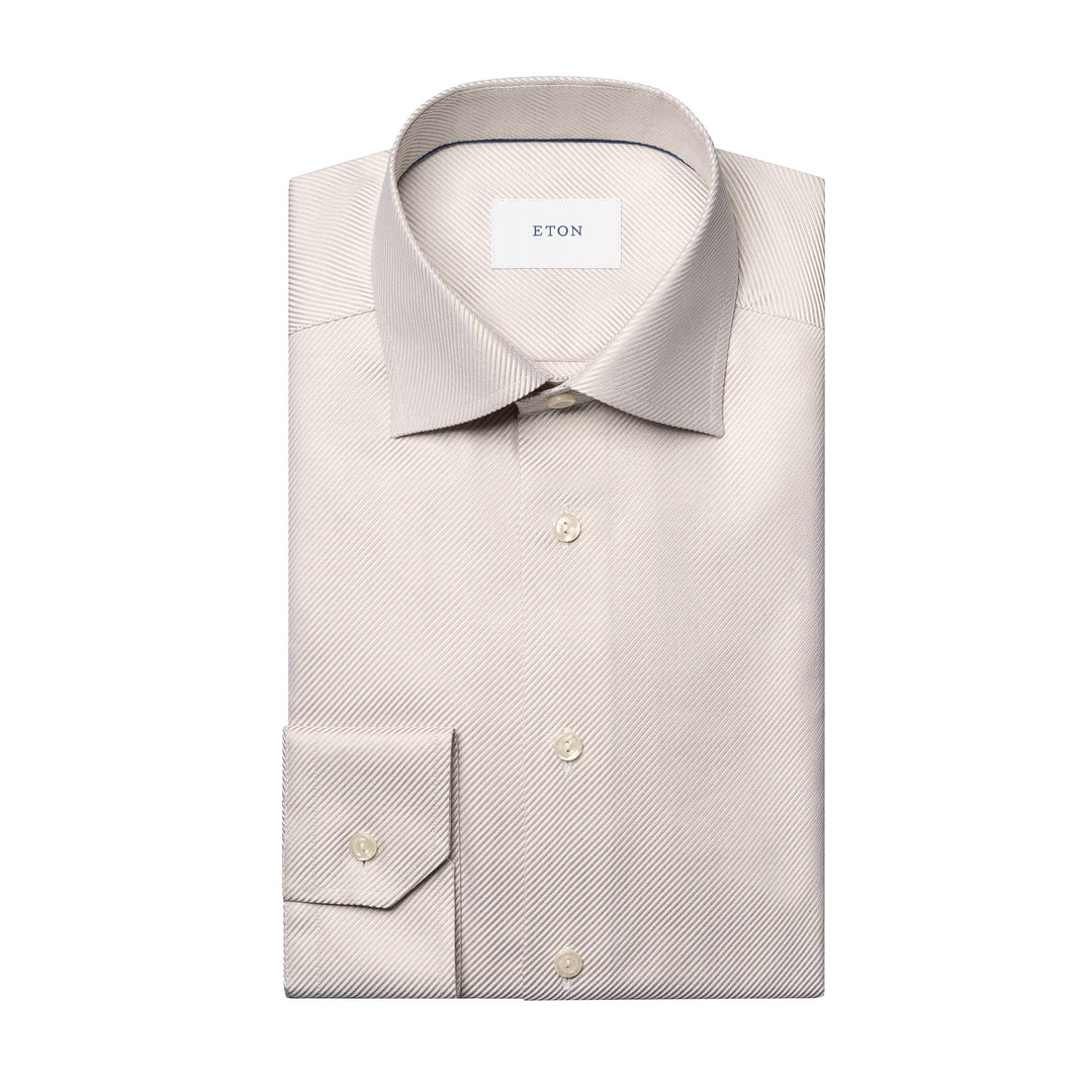 Beige Solid King Twill Contemporary Fit Dress Shirt - ETON Beige Solid King Twill Contemporary Fit Dress Shirt