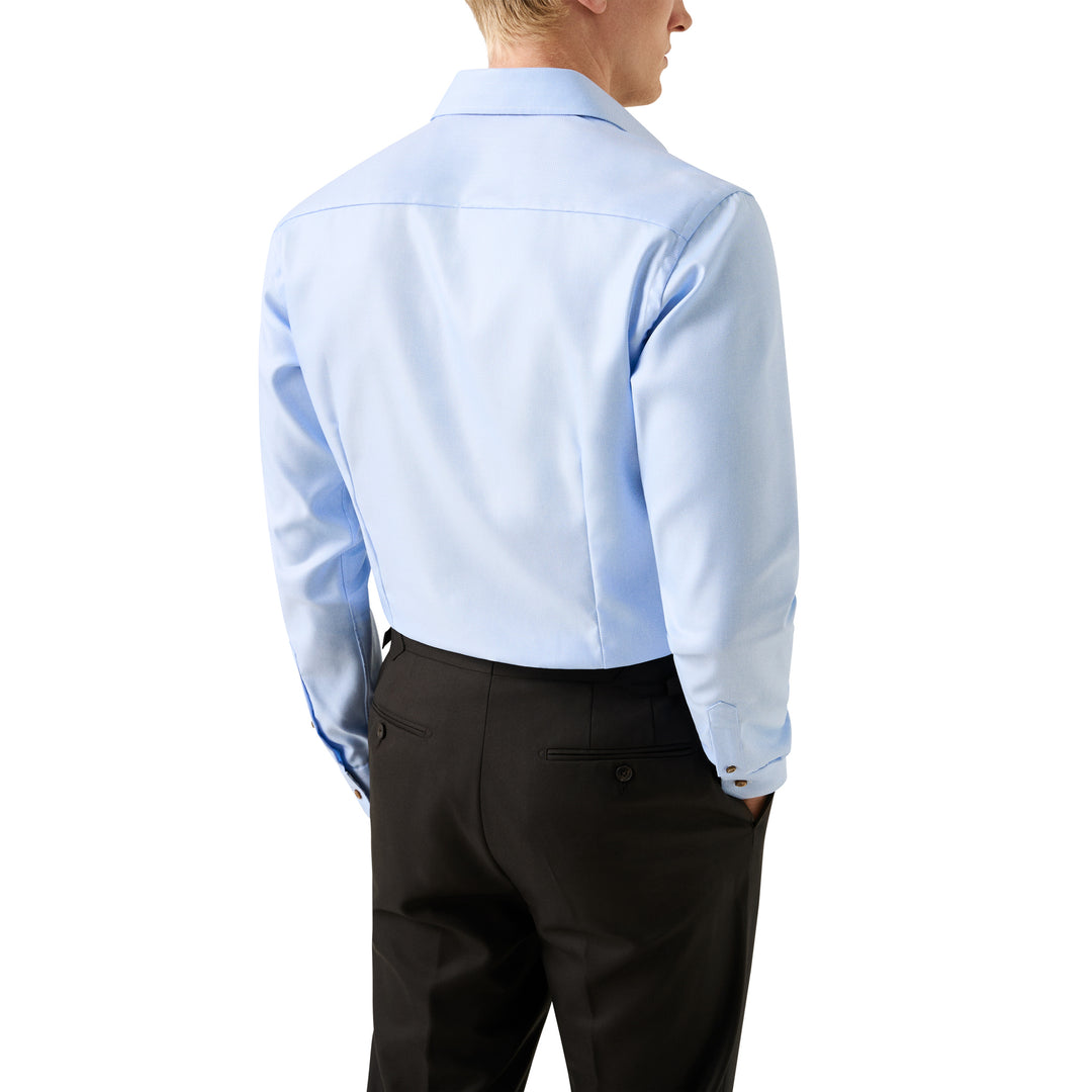 Light Blue Geometric Trim Textured Twill Slim Fit Shirt - ETON