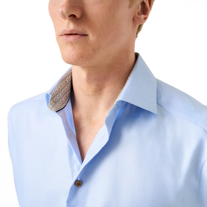Light Blue Geometric Trim Textured Twill Slim Fit Shirt - ETON