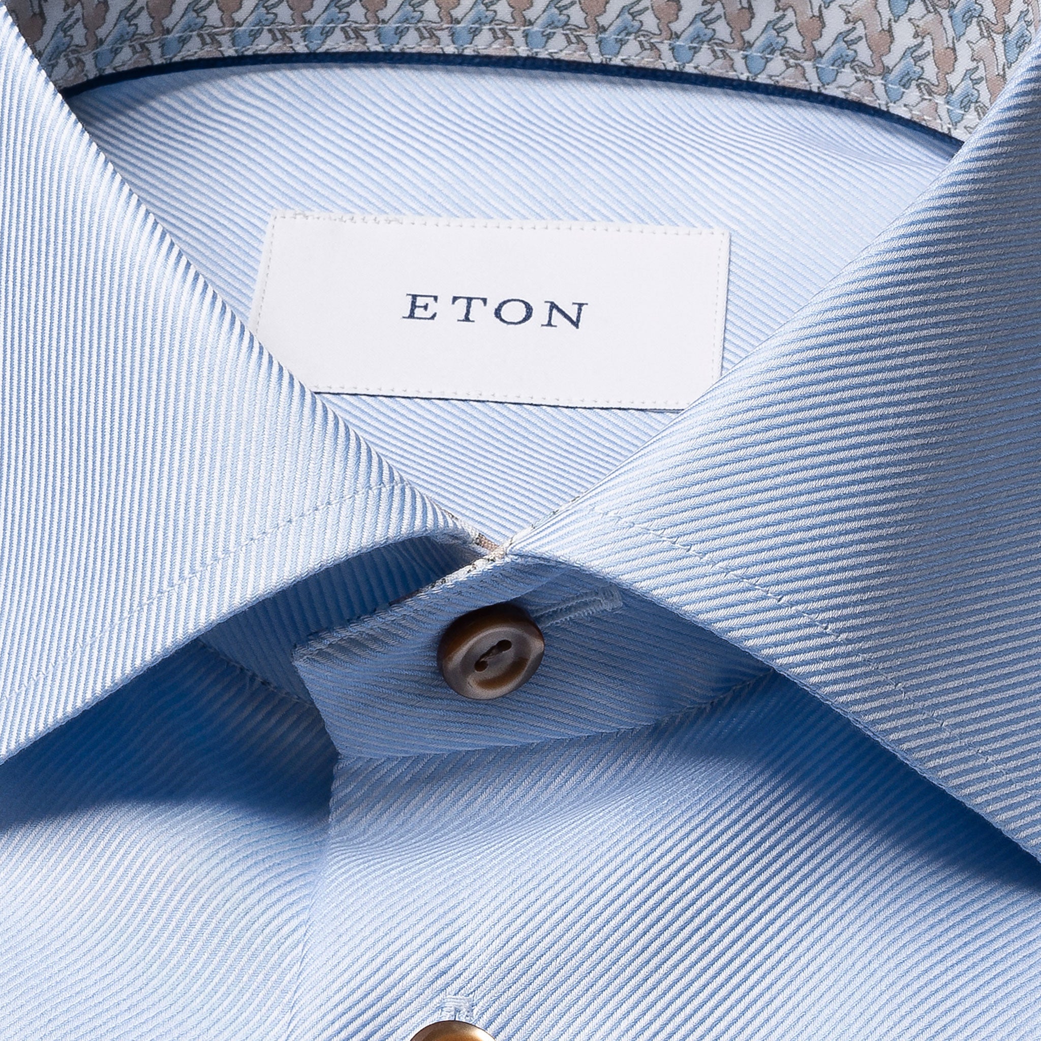 Light Blue Geometric Trim Textured Twill Slim Fit Shirt - ETON