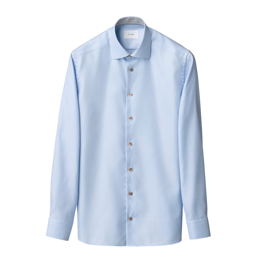 Light Blue Geometric Trim Textured Twill Slim Fit Shirt - ETON