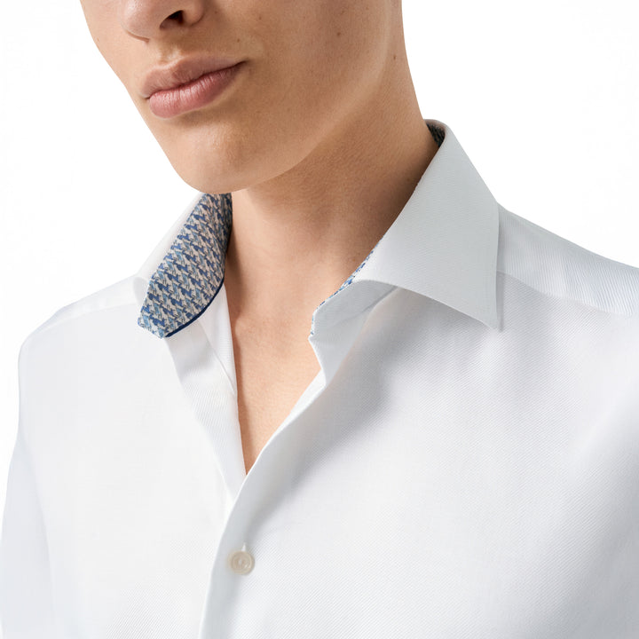 White Textured Twill Contemporary Fit Shirt w/ Geometric Effect Contrast - ETON - Boutique Jacques International