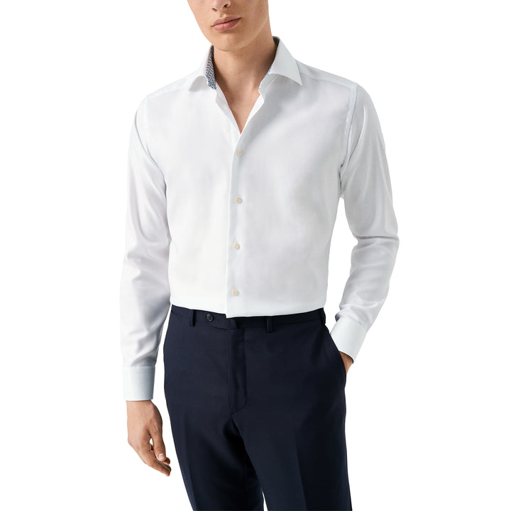 White Textured Twill Contemporary Fit Shirt w/ Geometric Effect Contrast - ETON - Boutique Jacques International