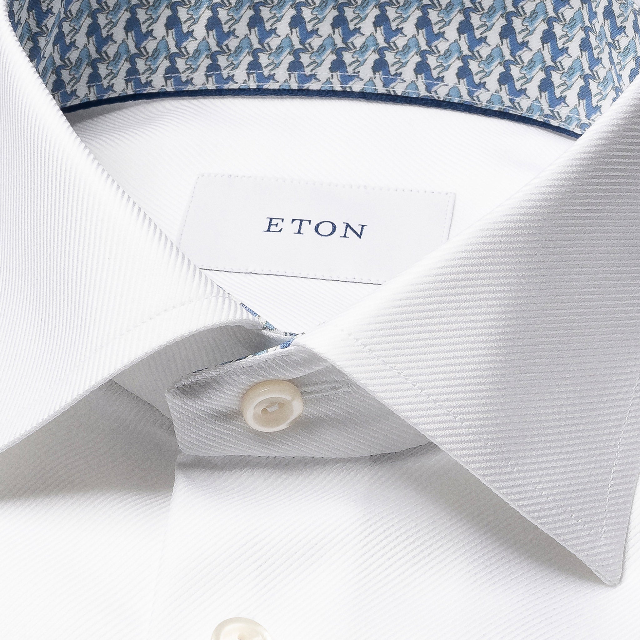 White Textured Twill Contemporary Fit Shirt w/ Geometric Effect Contrast - ETON