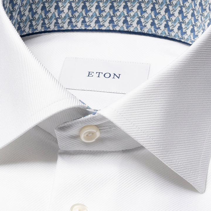 White Textured Twill Contemporary Fit Shirt w/ Geometric Effect Contrast - ETON - Boutique Jacques International