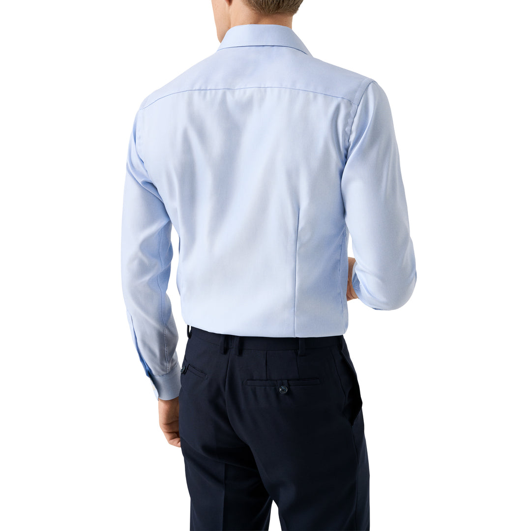 Light Blue Geometric Trim Textured Twill Contemporary Fit Shirt - ETON