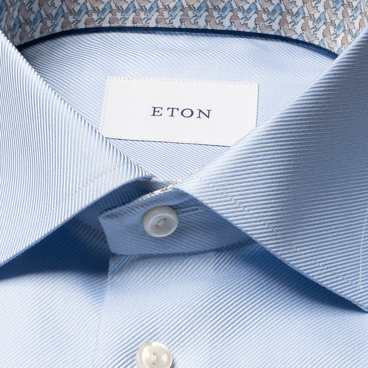 Light Blue Geometric Trim Textured Twill Contemporary Fit Shirt - ETON