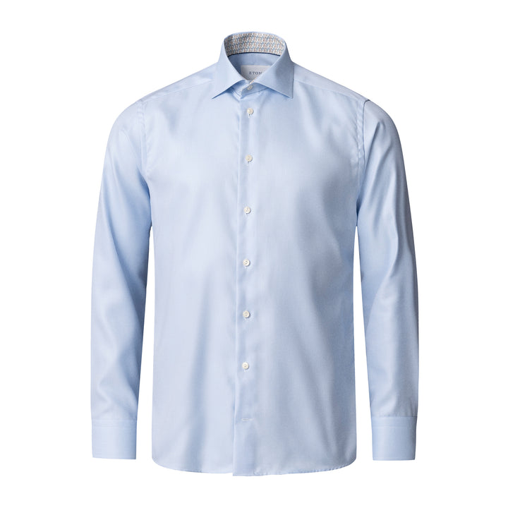 Light Blue Geometric Trim Textured Twill Contemporary Fit Shirt - ETON