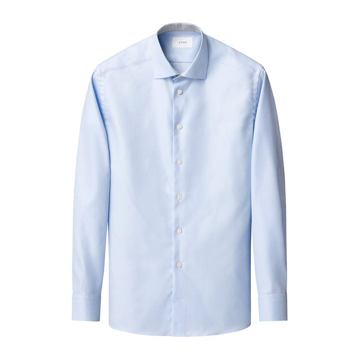Light Blue Geometric Trim Textured Twill Contemporary Fit Shirt - ETON