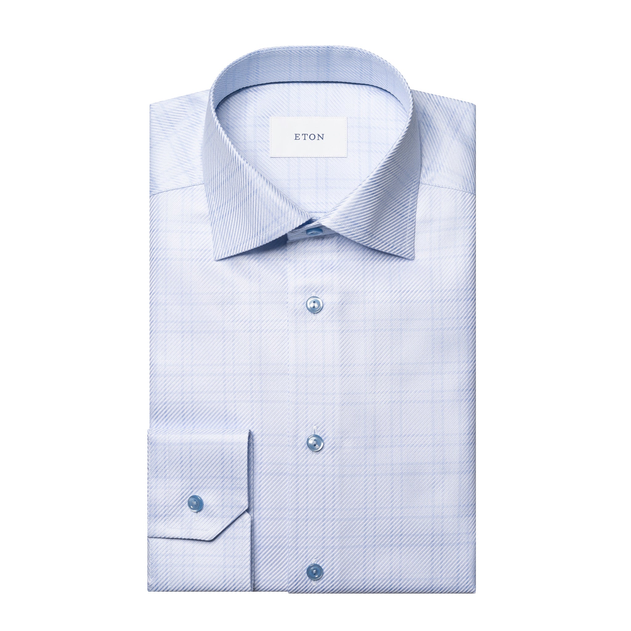 Blue Check King Twill Contemporary Fit Dress Shirt - ETON