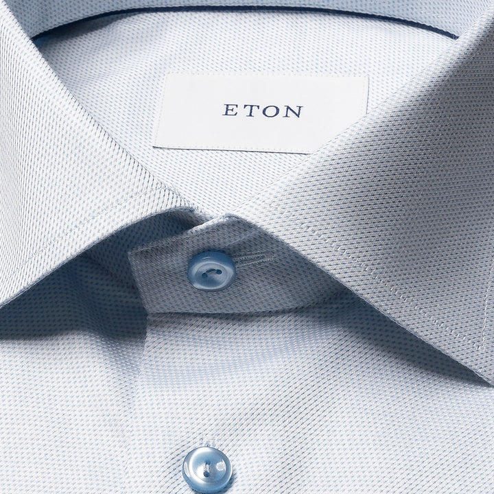 Light Blue Semi-Solid Cotton-Tencel Lyocell Contemporary Fit Shirt - ETON