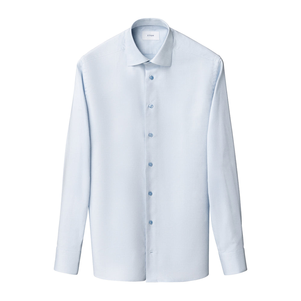 Light Blue Semi-Solid Cotton-Tencel Lyocell Contemporary Fit Shirt - ETON