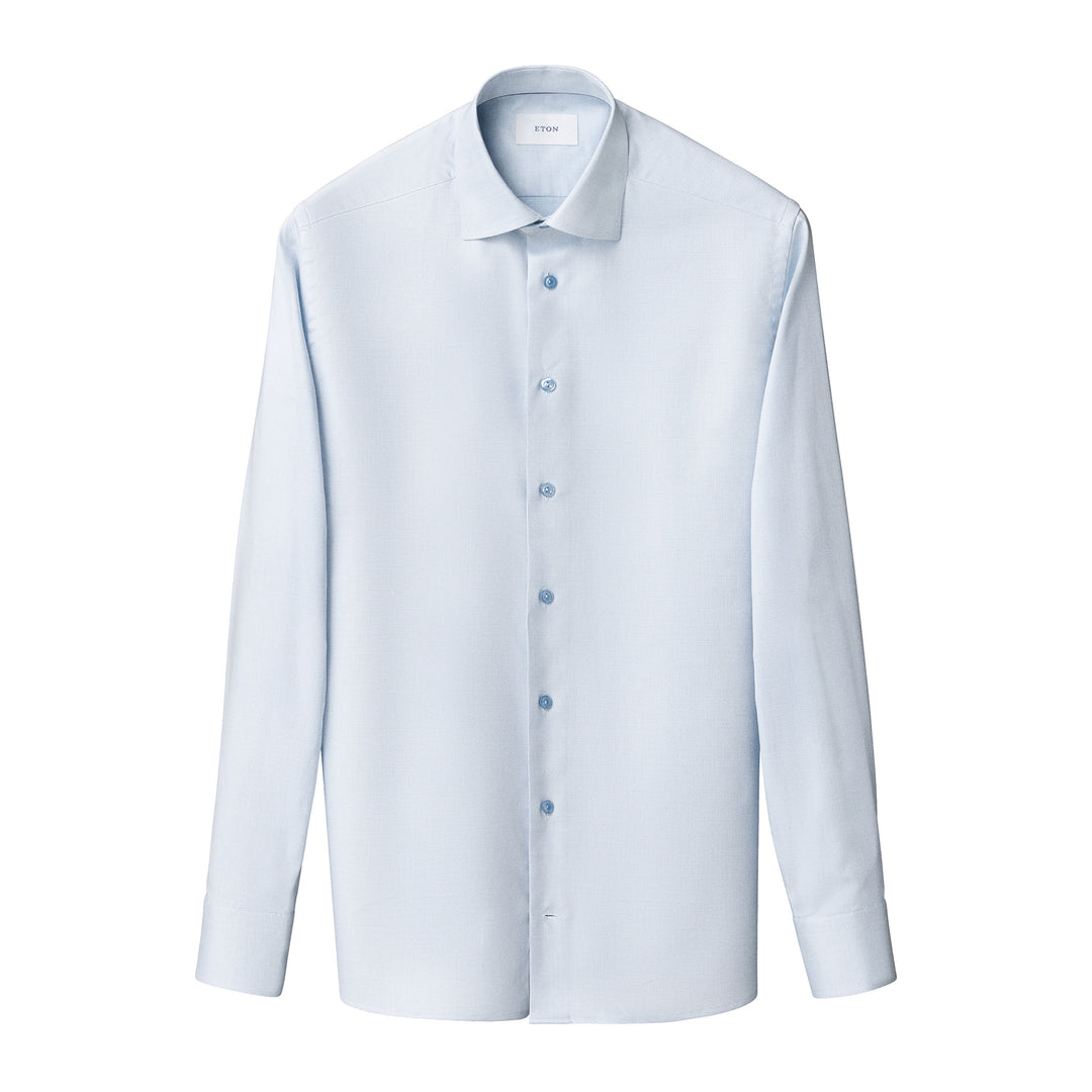 Light Blue Semi-Solid Cotton-Tencel Lyocell Contemporary Fit Shirt - ETON