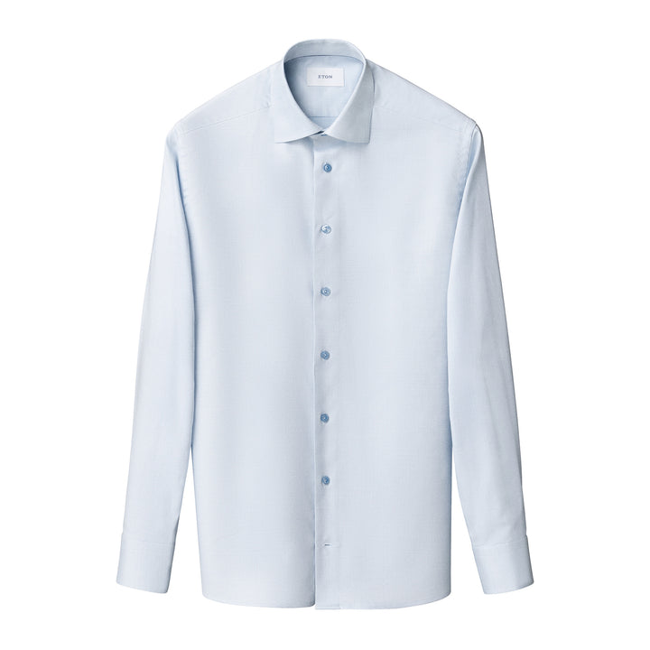Light Blue Semi-Solid Cotton-Tencel Lyocell Contemporary Fit Shirt - ETON