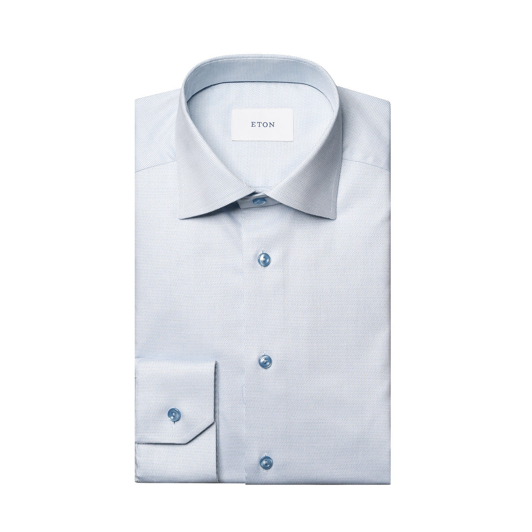 Light Blue Semi-Solid Cotton-Tencel Lyocell Contemporary Fit Shirt - ETON