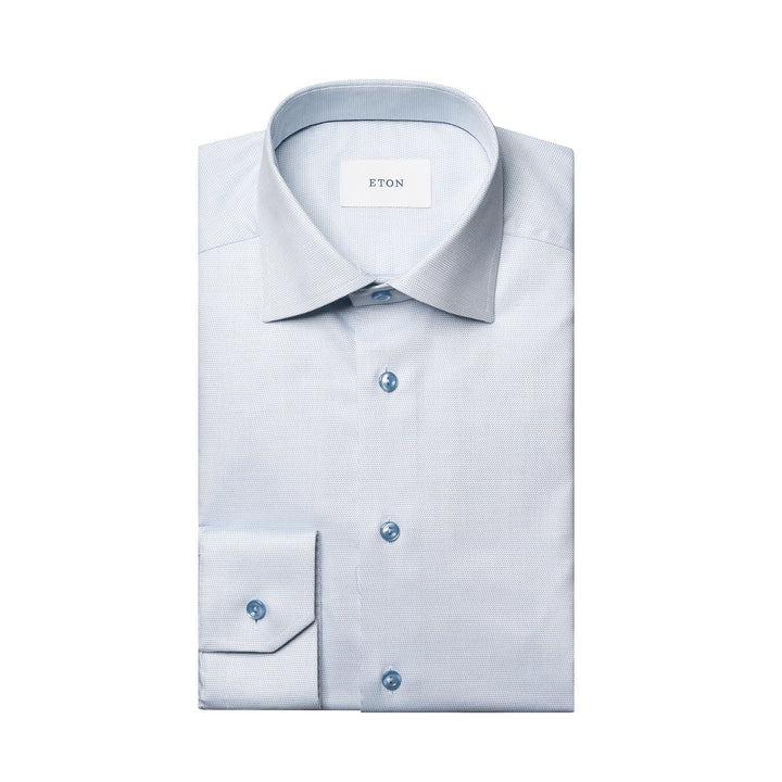 Light Blue Semi-Solid Cotton-Tencel Lyocell Contemporary Fit Shirt - ETON