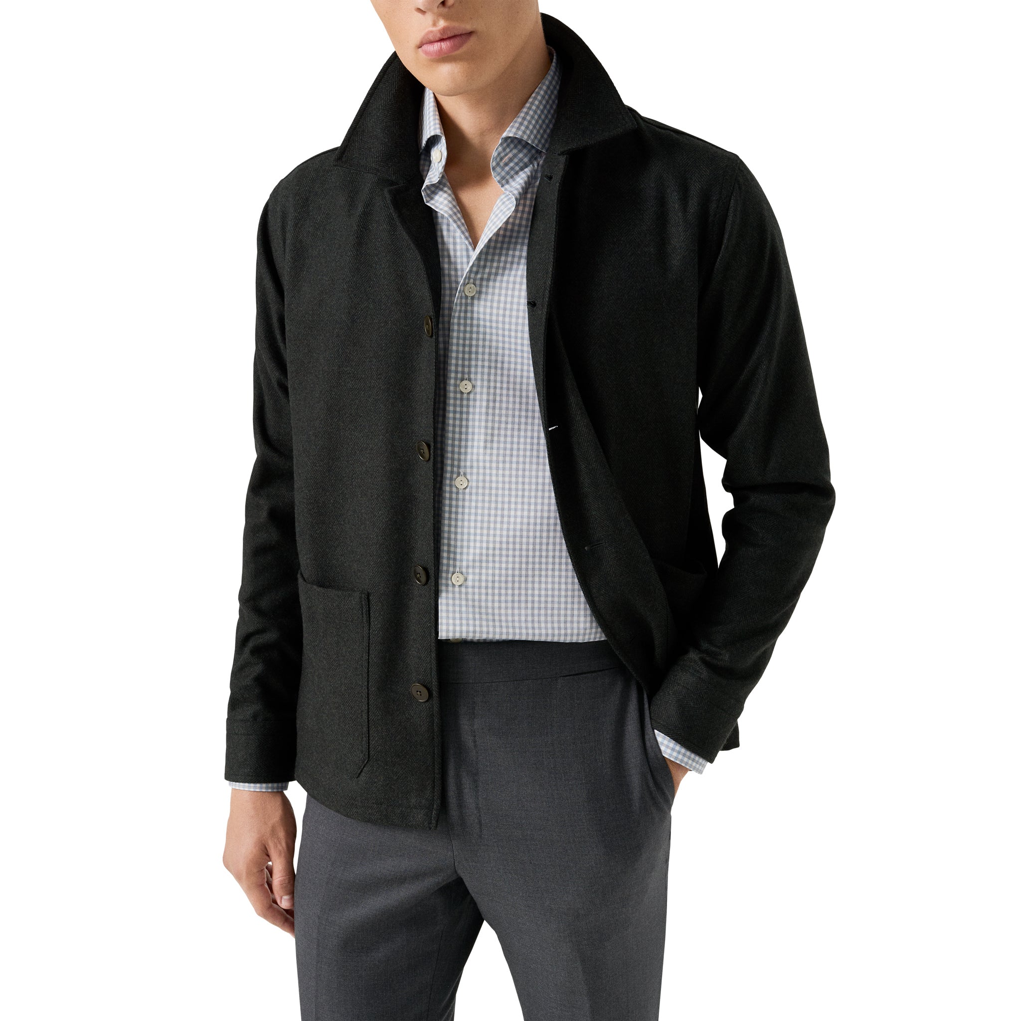 Dark Green Herringbone Wool-Cashmere Chore Jacket - ETON