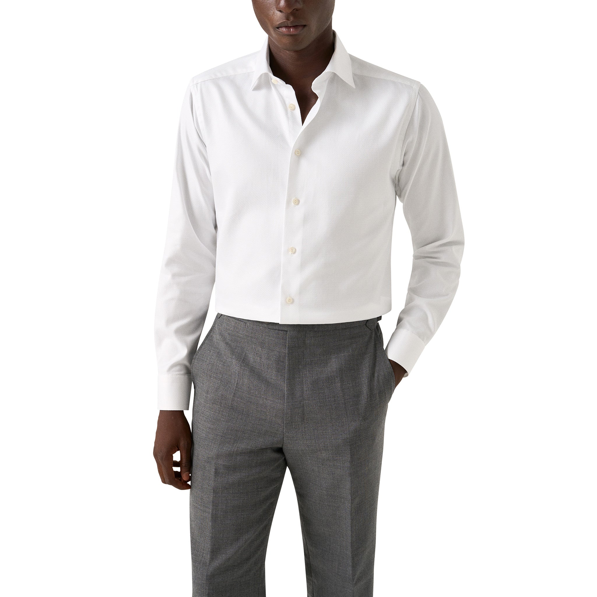 White Semi-Solid Dobby Contemporary Fit Dress Shirt - ETON