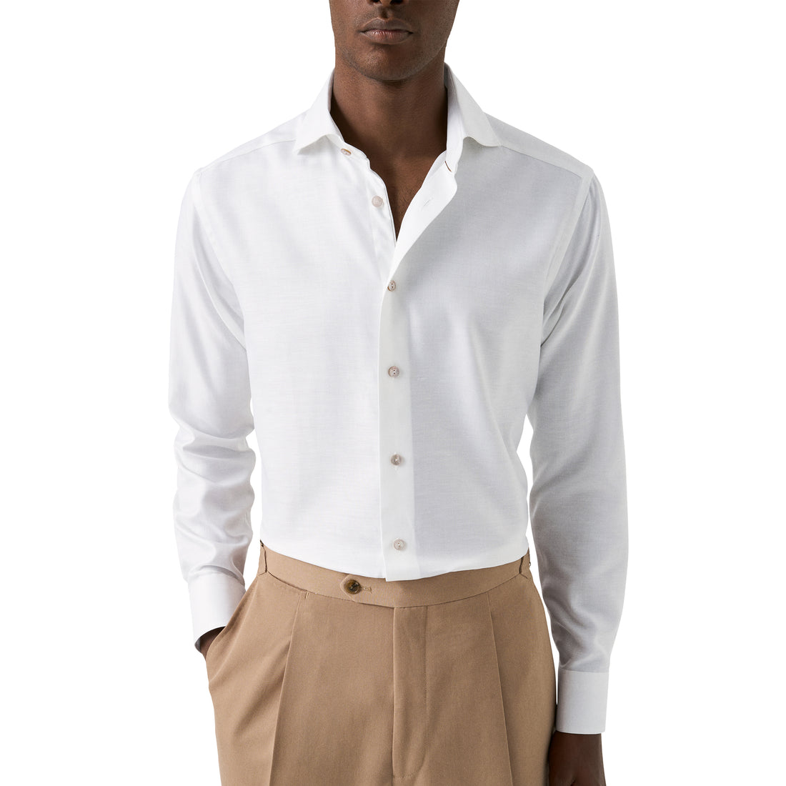 White Semi-Solid Elevated Cotton/Linen Slim Fit Shirt - ETON