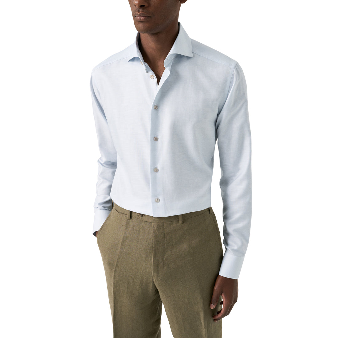 Light Blue Semi-Solid Elevated Cotton/Linen Slim Fit Shirt - ETON - Boutique Jacques International
