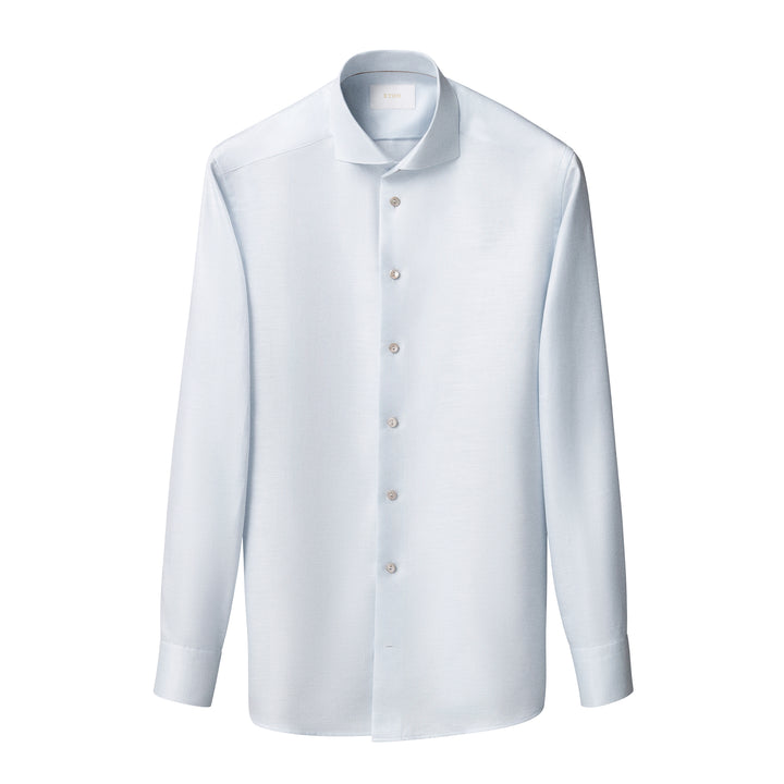 Light Blue Semi-Solid Elevated Cotton/Linen Slim Fit Shirt - ETON - Boutique Jacques International