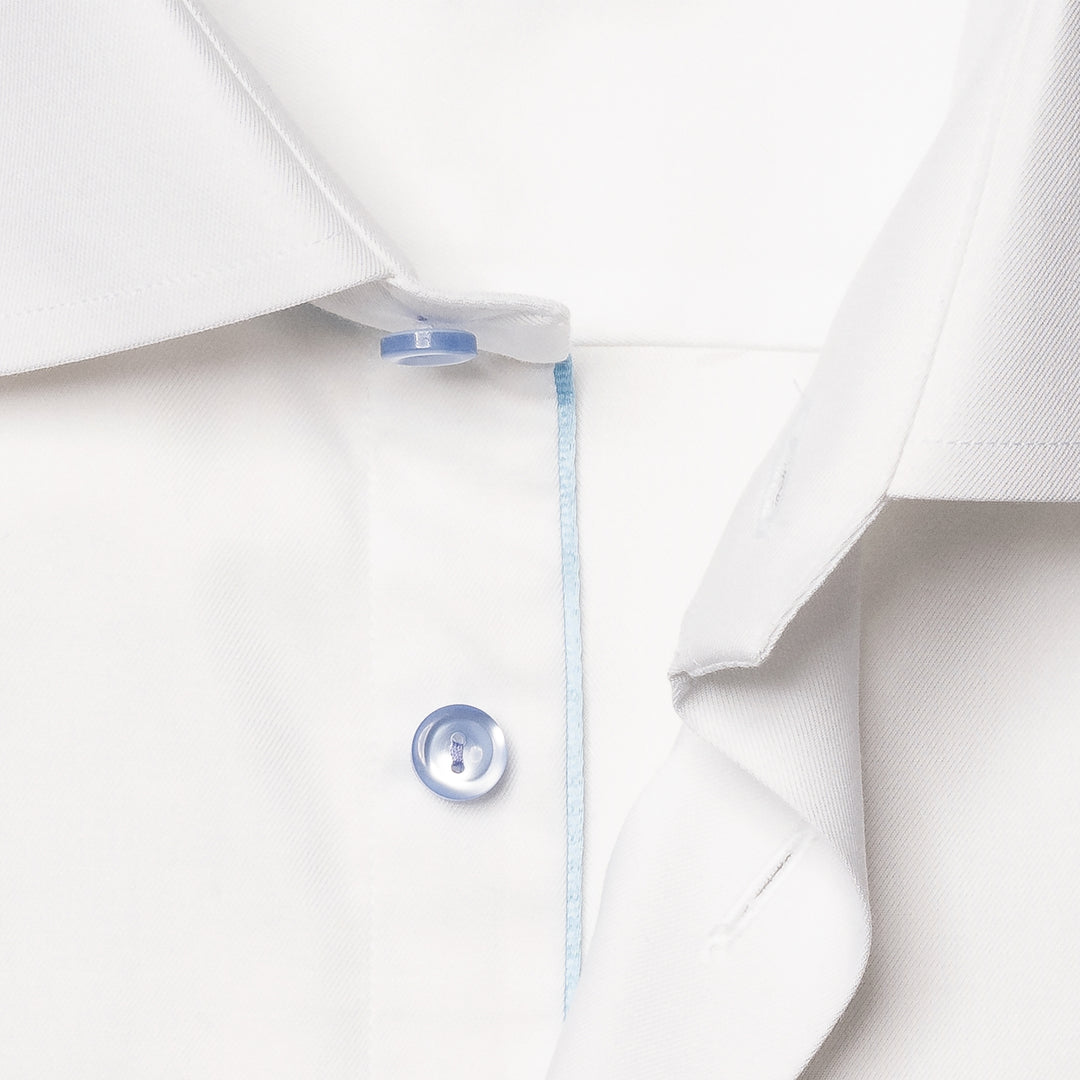 White Solid Cotton-Tencel Lyocell Slim Fit Shirt w/ Blue Buttons - ETON - Boutique Jacques International