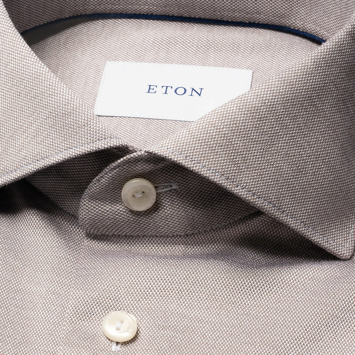 Taupe Filo Di Scozia Knitted Cotton Slim Fit Casual Shirt - ETON - Boutique Jacques International