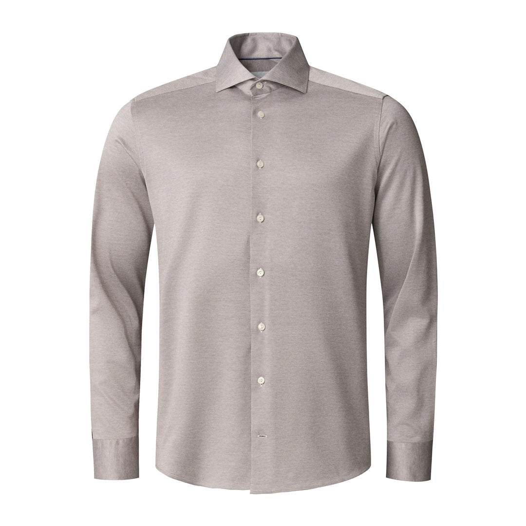 Taupe Filo Di Scozia Knitted Cotton Slim Fit Casual Shirt - ETON - Boutique Jacques International
