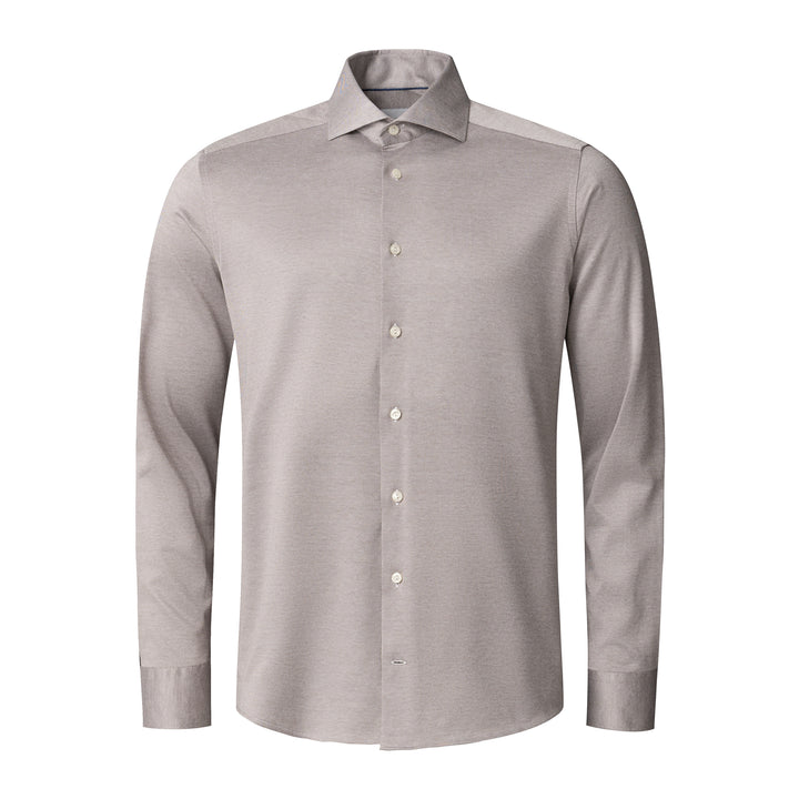 Taupe Filo Di Scozia Knitted Cotton Slim Fit Casual Shirt - ETON - Boutique Jacques International