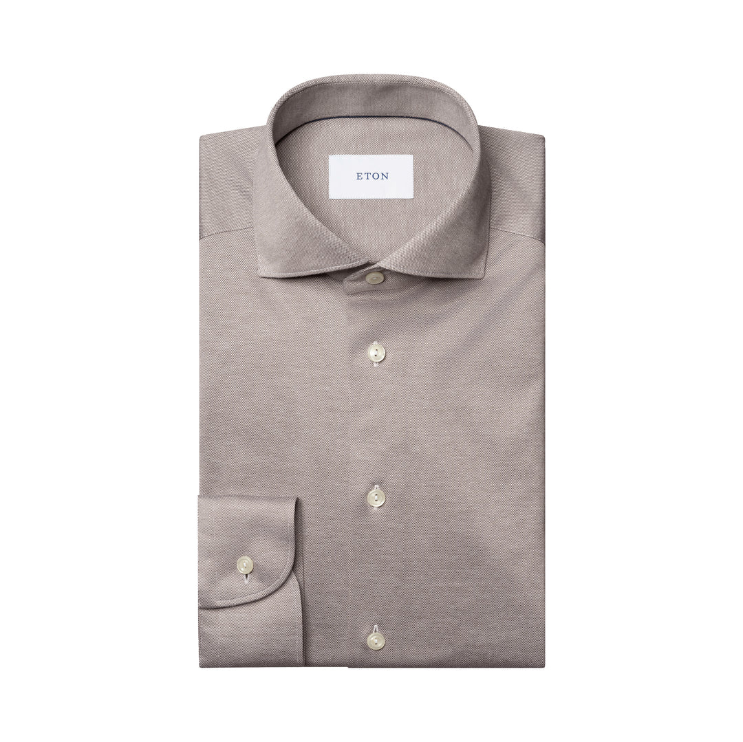Taupe Filo Di Scozia Knitted Cotton Slim Fit Casual Shirt - ETON - Boutique Jacques International