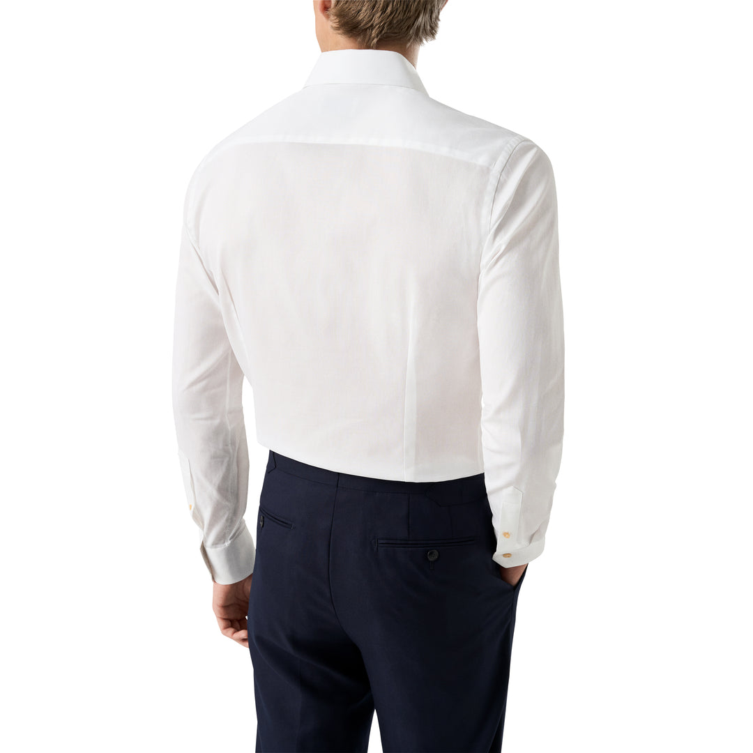 White Semi Solid Signature Twill Contemporary Fit Shirt w/ Beige Details - ETON - Boutique Jacques International