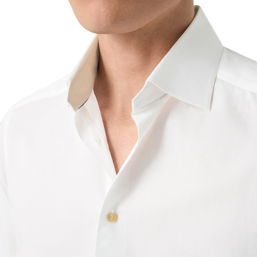 White Semi Solid Signature Twill Contemporary Fit Shirt w/ Beige Details - ETON - Boutique Jacques International