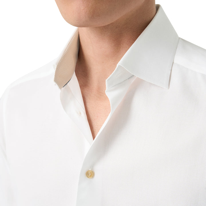 White Semi Solid Signature Twill Contemporary Fit Shirt w/ Beige Details - ETON - Boutique Jacques International