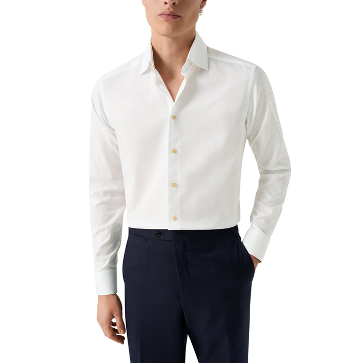 White Semi Solid Signature Twill Contemporary Fit Shirt w/ Beige Details - ETON - Boutique Jacques International