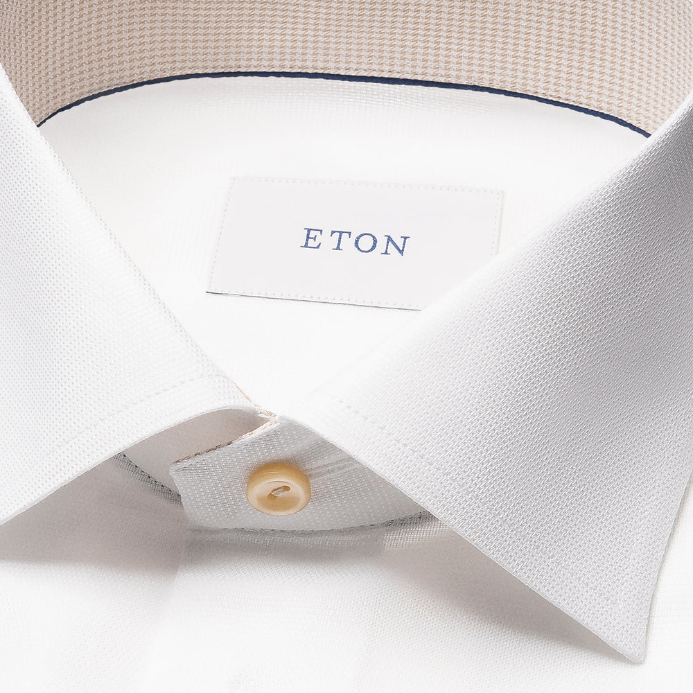 White Semi Solid Signature Twill Contemporary Fit Shirt w/ Beige Details - ETON - Boutique Jacques International