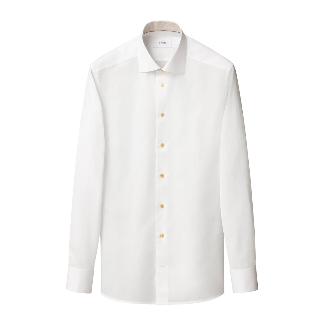 White Semi Solid Signature Twill Contemporary Fit Shirt w/ Beige Details - ETON - Boutique Jacques International