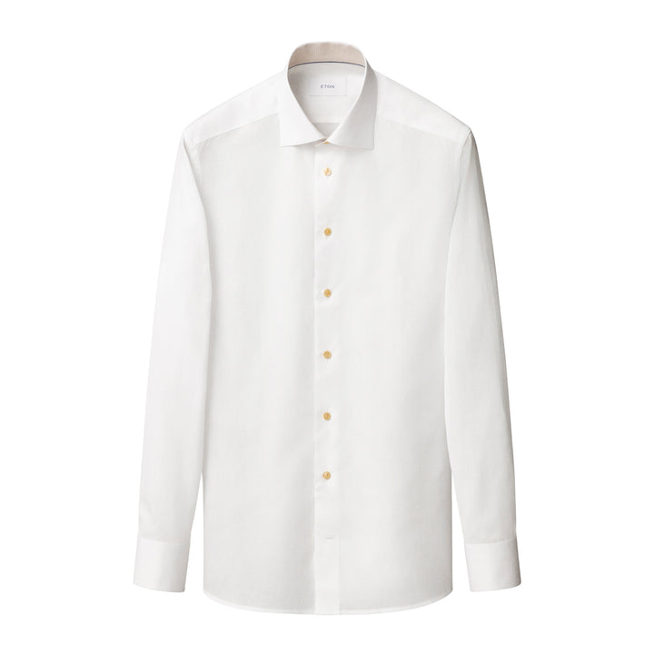 White Semi Solid Signature Twill Contemporary Fit Shirt w/ Beige Details - ETON - Boutique Jacques International
