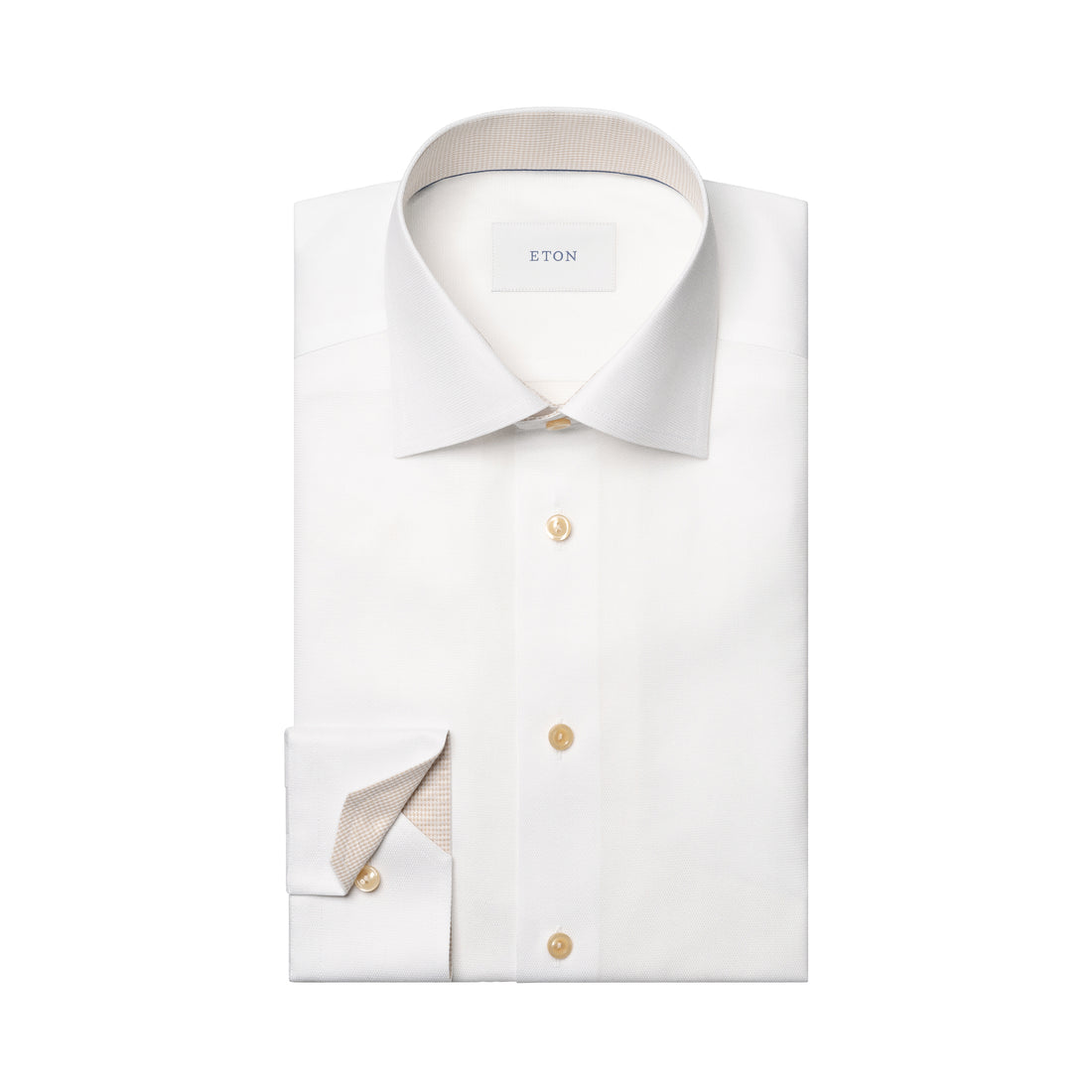 White Semi Solid Signature Twill Contemporary Fit Shirt w/ Beige Details - ETON - Boutique Jacques International