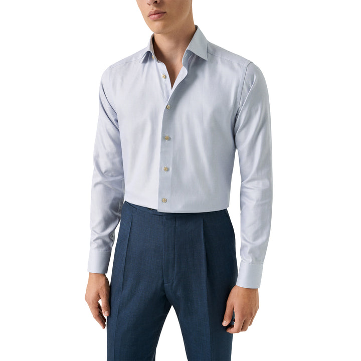 Light Blue Semi Solid Signature Twill Contemporary Fit Shirt - ETON